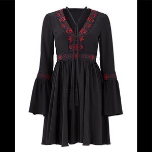 Cinq a Sept Silk Dress Mini Black Embroidered Tassels Zane US 8